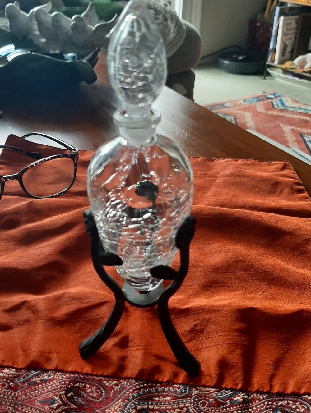 Vintage Clear Crackle Glass  Perfume Bottle